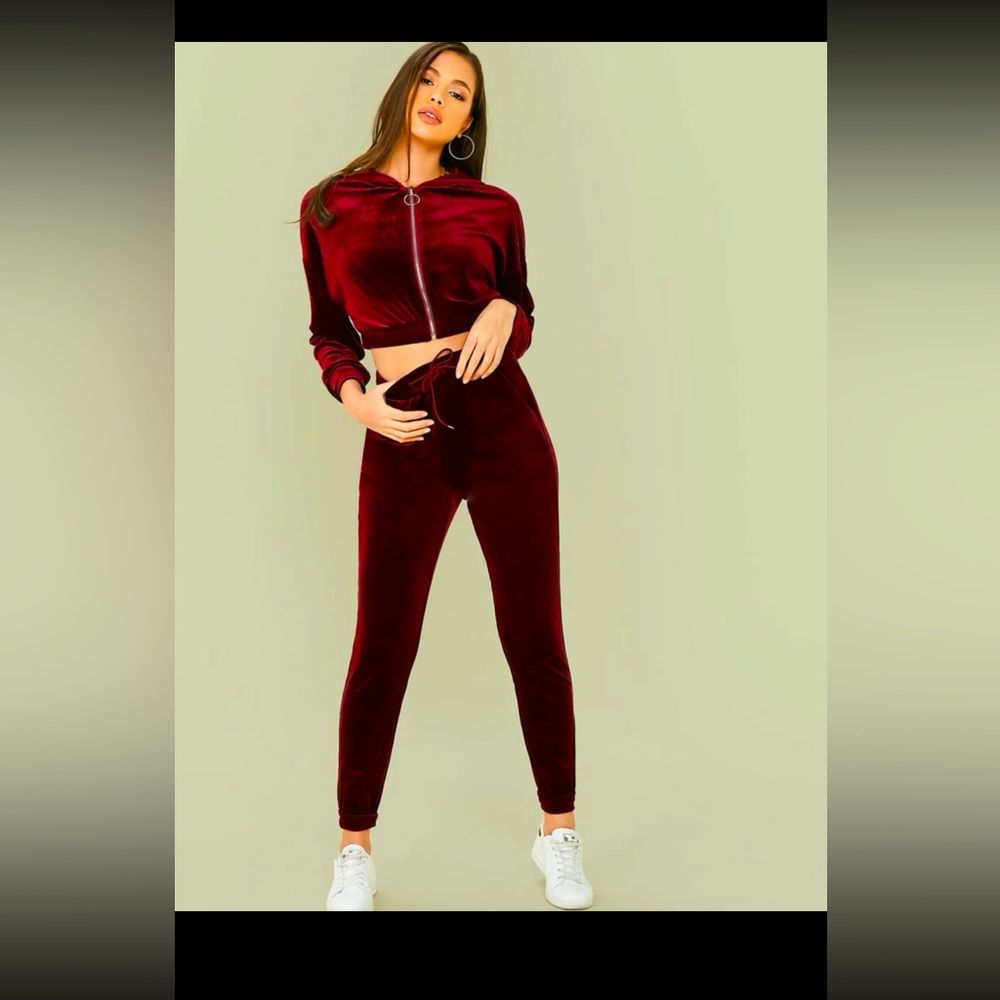 Velvet Zip Up Jacket & Jogger Set